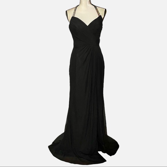 La Femme Dresses & Skirts - La Femme Black Multi Color Beaded Sweetheart Neckline Formal Halter Dress